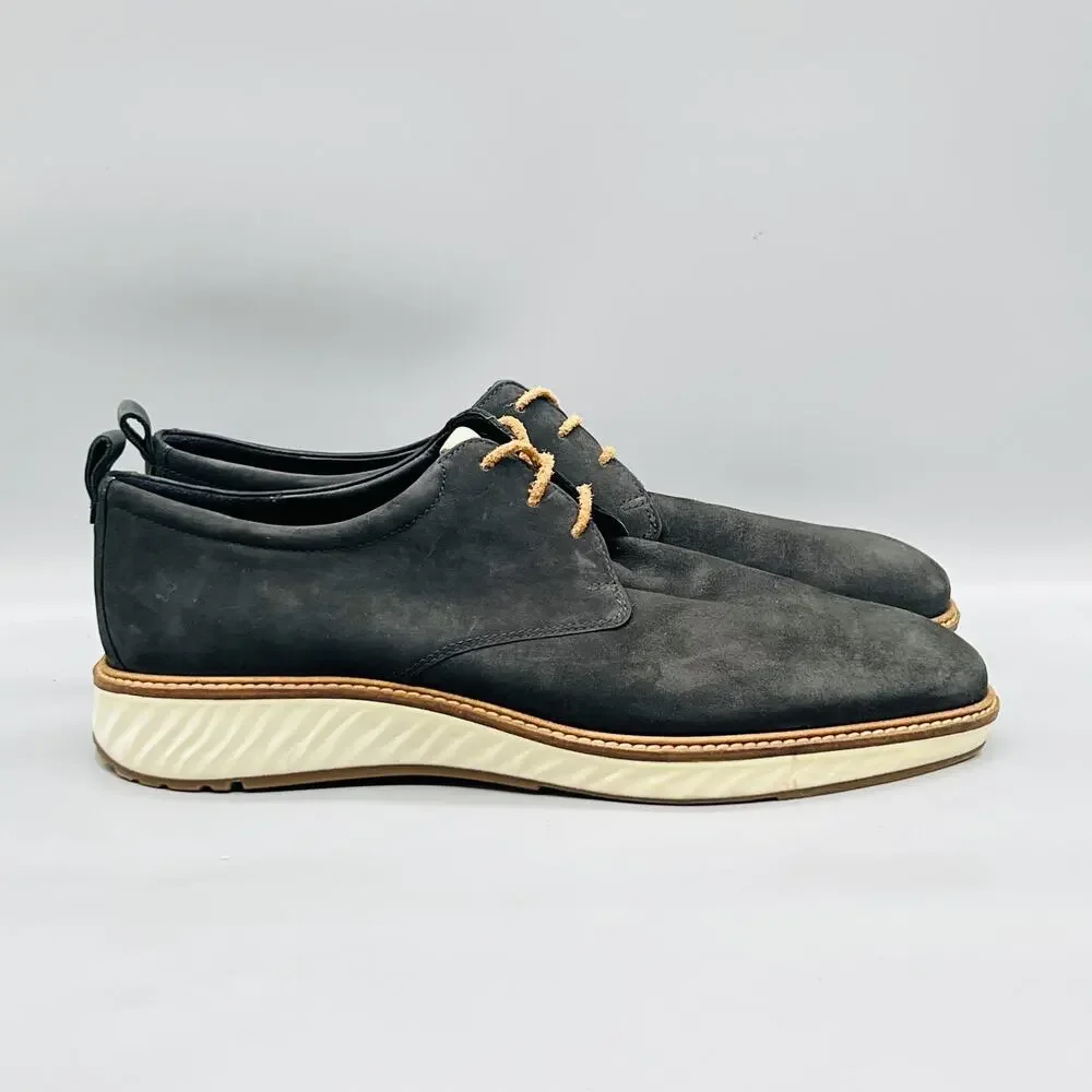 ECCO Shoes Mens 13 Black Nubuck ST.1 Plain Toe Casual Sneakers Comfort Walking